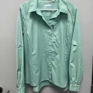 Columbia PFG Mint Green Button Down Long-Sleeve Shirt, Women Size XXL